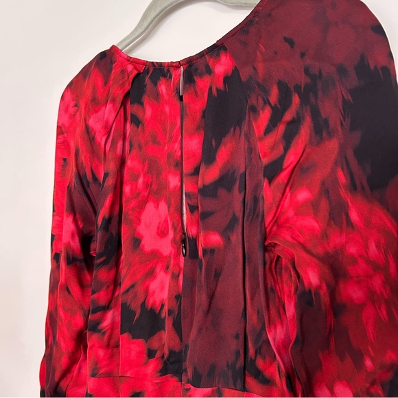 Kobi Halperin Halsey Floral Red Black Long Sleeve Midi Tie Waist Slit Dress - Picture 6 of 8